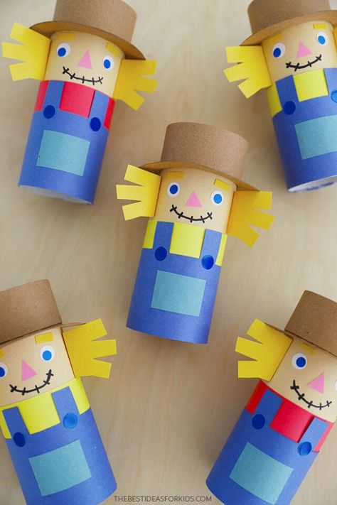 Paper Roll Scarecrow Craft Toilet Paper Scarecrow, Scarecrow Crafts Toilet Paper Roll, Scarecrow Craft Ideas, Paperbag Scarecrow Craft, Autumn Kids Craft, Scarecrow Toilet Paper Roll, Paper Bag Scarecrow Craft For Kids, Fall Craft Toilet Paper Roll, Scarecrow Crafts For Kids