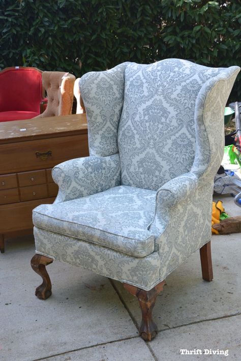 How to Reupholster a Wingback Chair: A Step-by-Step Tutorial and Guide Wing Chair Upholstery, Reupholster Chair Diy, Upholstered Chairs Diy, Chair Reupholstery, Diy Furniture Upholstery, Reupholster Chair Dining, Furniture Reupholstery, Reupholster Chair, Reupholster Furniture