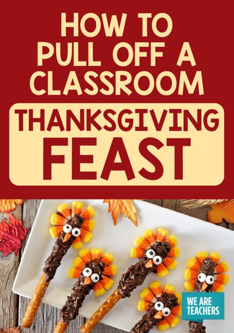 School Thanksgiving Feast: Step-by-Step-Guide - WeAreTeachers School Thanksgiving Feast Food Ideas, Kindergarten Thanksgiving Feast Ideas, School Thanksgiving Party Food, Prek Thanksgiving Feast, Classroom Thanksgiving Feast Food Ideas, Thanksgiving Feast Ideas For School, Thanksgiving Feast Preschool, Kindergarten Thanksgiving Feast, Thanksgiving Food Crafts For Kids