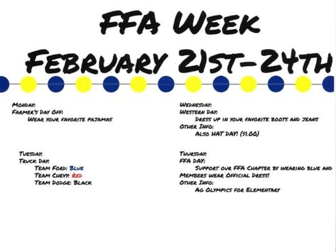 Ffa Scavenger Hunt Ideas, Ffa Dress Up Days, Ffa Week Dress Up Days, Ffa Spirit Week Ideas, Ffa Fundraising Ideas, Ffa Week Ideas, National Ffa Week, Ffa Scrapbook Ideas, Ffa Fundraiser