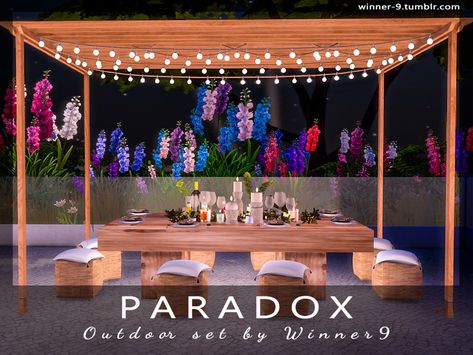 Sims 4 Outdoor Table, Sims 4 Pergola Cc, Sims 4 Outdoor Lights, Sims 4 Pergola, Sims 4 Cc Garden Decor, Sims 4 Cc String Lights, Sims 4 String Lights Cc, Sims 4 Cc Fairy Lights, The Sims 4 Garden