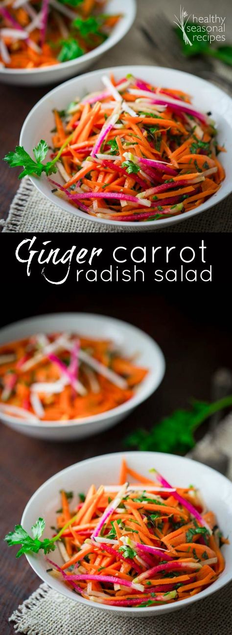 ginger carrot radish salad - Healthy Seasonal Recipes Cheddarwurst Recipes, Soppressata Recipes, Mulberries Recipes, Lagnasa Recipes, Wingette Recipes, Hclf Recipes, Cornish Recipes, Recipes Gnocchi, Manwhich Recipes