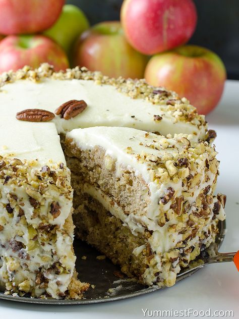 Apple, Pecan Cake With Buttercream Frosting – Recipe from Yummiest Food Cookbook Apple Pecan Cake, Yummiest Food, Cake With Buttercream Frosting, Cake With Buttercream, Buttercream Frosting Recipe, Pecan Cake, Best Chocolate Cake, Special Desserts, Thanksgiving Desserts