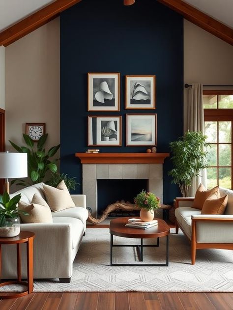 25 Navy Blue Living Room Decor Ideas Navy Blue House Interior, Navy Blue Walls Living Room, Navy Couch Living Room, Navy Blue Living Room Decor, Blue Living Room Decor Ideas, Navy Blue Couches, Navy Blue Houses, Navy Couch, Navy Blue Chair