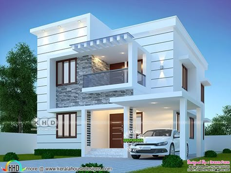 Beautiful rendering of white color modern house 1500 Sq Ft House Plans, Philippines House, 1500 Sq Ft House, Buddha Thoughts, Plan Architecture, Zen House, Kerala House, Indian House Plans, 2 Storey House Design