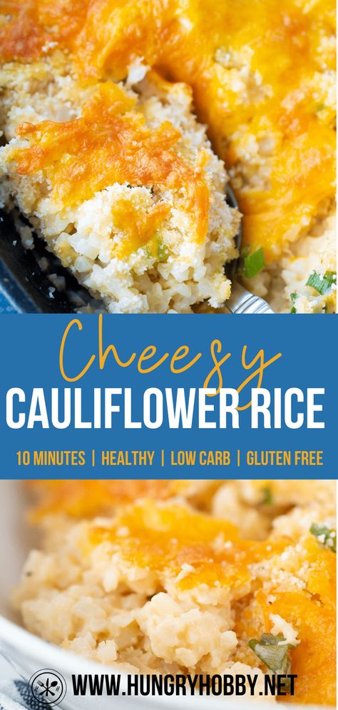 Cheesy cauliflower rice is a creamy cheesy low carb side dish that can be made in under 10 minutes, a family meal win! Cheesy Cauliflower Rice, Cauliflower Rice Casserole, Low Carb Side Dish, Cauliflower Recipes Healthy, Low Carb Side, Dinner Casserole Recipes, Cauliflower Rice Recipes, Cheesy Cauliflower, Drink Inspiration