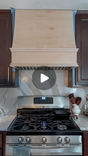 Morgan Nelson on Instagram: "🚫 STAINLESS STEEL 🚫   I just don't like it as a focal point. Maybe if it wasn't on EVERY appliance but I'm ready for more variety in appliance designs!  Our old vent was missing a cover and didn't have enough air circulation but this one is a BEAST! We got the ventilation unit and this gorgeous hood from @hoodsly #gifted   They have a ton of styles with different accent trims! You could stain them or cover them in just about any material to get a super custom look  I was originally thinking of staining it to match my cabinets but what do you think about a plaster look?  #kitchendesign #diykitchen #kitchenhood #rangehood #woodkitchen #cozykitchen" Fake Range Hood, Hood Vent Cover Diy, Diy Vent Hood Cover, Vent Covers Diy, Kitchen Vent Hood Ideas, Stove Vent Hood, Hood Vent Cover, Stove Vent, Kitchen Revamp