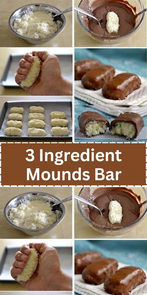 Satisfy your coconut cravings with these easy 3 Ingredient Mounds Bars, combining sweetened coconut, chocolate, and condensed milk to recreate the beloved candy bar at home. It's a simple and sweet treat that coconut lovers won't be able to resist. #MoundsBar #EasyDesserts #CoconutLove Condensed Milk Recipes Easy, Mounds Bars Recipe, Mounds Bars, Mounds Bar, Easy Christmas Candy Recipes, Joy Cookies, Bar At Home, Easy Candy Recipes, Chocolate Candy Recipes