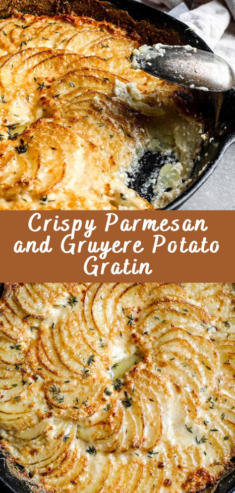 Crispy Parmesan and Gruyere Potato Gratin - Cheff Recipes Crispy Parmesan And Gruyère Potato Gratin, Parmesan Gruyere Potato Gratin, Crispy Parmesan And Gruyere Potatoes, Cheesy Potatoes Au Gratin, Creamy Cheese Potatoes, Scalloped Potatoes With Gruyere, Easy Potato Gratin, Sure Gratin Potatoes, Potatoes Gratin Recipe