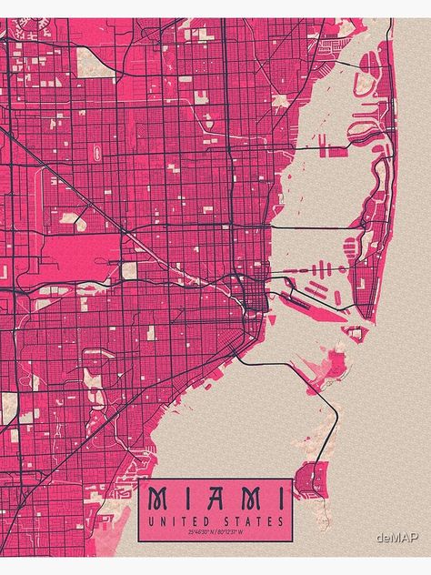 "Miami City Map of Florida, USA - Blossom" Poster for Sale by deMAP | Redbubble Miami Graphic Design, Miami Map, Adidas Logo Wallpapers, Miami City, Map Of Florida, Usa Map, Blossom Design, Florida Usa, Map Wall Art