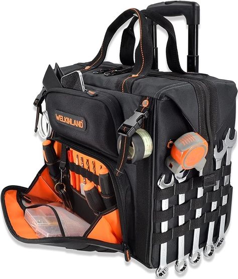 46Pockets-26" Rolling tool bag, Tool bag with wheels, Large tool bag, Rolling tote bag, Tool tote, HVAC tool bag, Electrician tool bag, Tool bag organizer, Tool bags for men,Tool bags for construction - Amazon.com Hvac Tool Bags, Tool Bag Organization, Electrician Tool Bag, Rolling Tote Bag, Hvac Tools, Rolling Tool Box, Power Tool Storage, Rolling Tote, Tool Tote