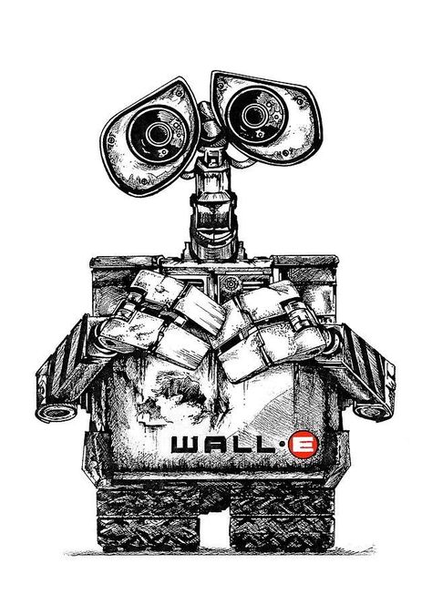 Wall-e Drawings, Walle Drawings, Wall E Drawing, Walle Y Eva, Wall E Eve, Drawing Wall, Disney Phone Wallpaper, Wall Drawing, Disney Sketches