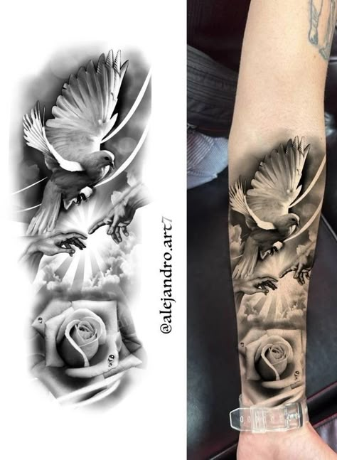 Dove Bird Tattoo Design, Dove Sleeve Tattoo Women, Dove Roses Tattoo Design, Rose And Dove Tattoo Design, Two Doves Tattoo Design, Dove And Roses Tattoo, Dove Roses Tattoo, Rose Dove Tattoo, Doves Tattoo Design