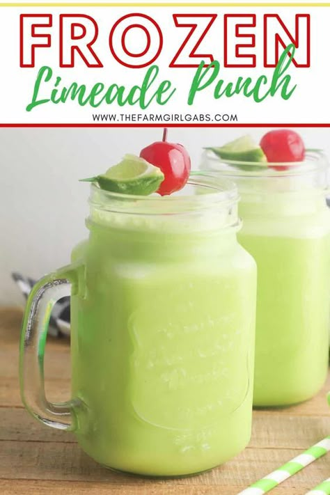 Limeade Punch, Mocktail For Kids, Blender Drinks, Limeade Recipe, Frozen Limeade, Slushie Recipe, Frozen Drink, Drink Recipes Nonalcoholic, Summer Drink Recipes