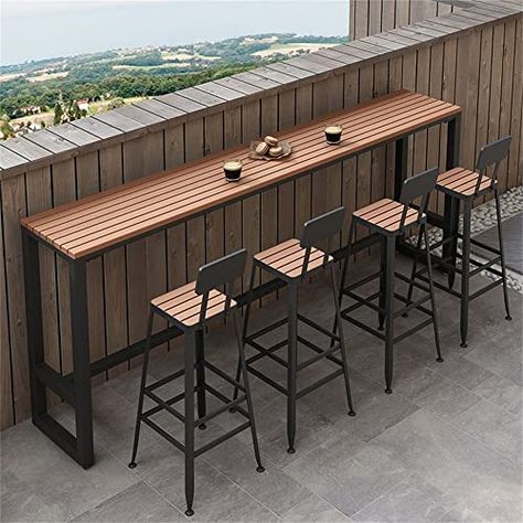 LAKIQ Modern Trestle Rectangular Outdoor Bar Table Farmhouse Pub Height Table Patio Table Manufactured Wood Counter-Height Event and Cocktail Table-Table Only(Black, 47.2" L x 15.7" W x 41.3" H) Reclaimed Wood Bars, Modern Bar Table, Wooden Bar Table, Modern Table Setting, Wood Bar Table, Home Bar Sets, Bar Dining Table, Outdoor Patio Bar, Wood Table Bases