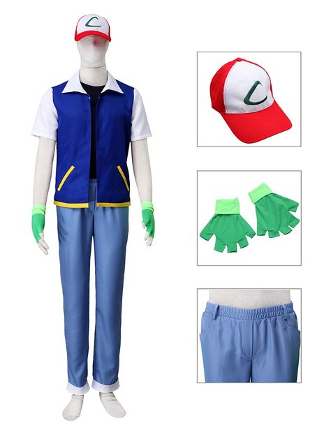 Adult Ash Ketchum Trainer Cosplay Costume with Cap and Gloves - Father Son Ash and Pikachu family costume! #halloween #Familycostume #pokemon #gottacatchthemall https://www.amazon.com/gp/product/B01JSAJUZS/ref=as_li_tl?ie=UTF8&tag=ichambers-20&camp=1789&creative=9325&linkCode=as2&creativeASIN=B01JSAJUZS&linkId=125a8228f974824e4afa4cdd30be3b5e Ash Ketchum Costume Women, Ash Ketchum Costume Kids, Ash Ketchum Halloween Costume, Ash Pokemon Costume Women, Family Costume Halloween, Pikachu Family, Ash Ketchum Costume, Ash Ketchum Cosplay, Pokemon Trainer Cosplay