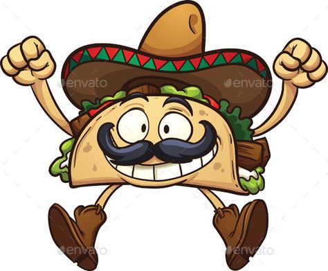 Cartoon Taco (CS, cartoon, character, excited, gradient, happy, illustration, isolated, jumping, mexican, mustache, sombrero, taco, vector) Taco Images, Taco Cartoon, Taco Drawing, Taco Quote, Salsa Bar, Tacos Mexicanos, Free Emoji, Mexican Sombrero, Mexican Tacos