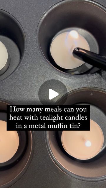 Shayla Egan on Instagram: "Who knew tealight candles in a metal muffin tin could heat up meals?! This is a great suggestion for your emergency preparation if the power is down. Here are a few things I learned.   Side note: I used the same 4 candles when heating up these meals.   1. Water - 2 cups of water took about 20 minutes to steam. Never got to a boil, but it was perfect for a warm drink or for your freeze dried meal.   2. Chicken Noodle Soup - I did 2 cans with 2 cans full of water. Took about 40-45 minutes for it to heat. Did not boil, but it was hot and delicious.   3. Refried Beans - These beans heated up quickly. Took about 20 minutes. The cheese melted within 5 minutes. It was hot, gooey, and filling.   4. Scrambled Eggs - I had the pan heat up for about 20 minutes before I put Heat Up Meals, Tea Light Ideas, Candle Stove, Cool Life Hacks, Picture Frame Crafts, Cool Life, Cupcake Tins, Helpful Hacks, Teacup Candles