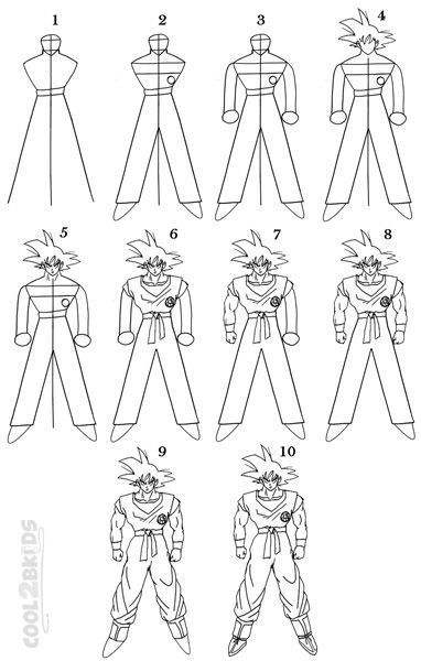 How to Draw Goku Step by Step Drawing Tutorial with Pictures | Cool2bKids How To Draw Goku, Draw Goku, 3d Drawing Tutorial, Dbz Drawings, Goku Drawing, Drawing Instructions, Arte Doodle, Ball Drawing, Flower Drawing Tutorials