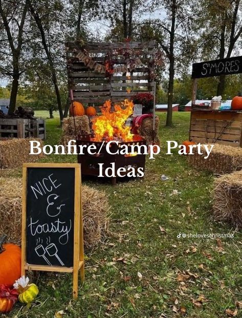 Cabin Themed Birthday Party, Campfire Party Decorations, Kids Fall Birthday Party, Campfire Birthday Party, Bonfire Birthday Party, Fire Theme, Campfire Party, Bon Fire, Backyard Birthday Parties