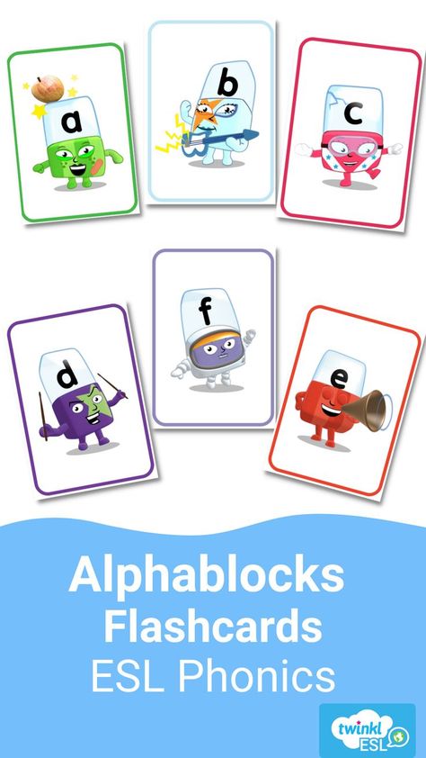 Alphablocks themed set of letter flashcards from A-Z as well as some double consonants, such as ss, ff, ll and ck.
Ideal for using in ESL phonics lessons to help children to recall sounds, these flashcards will really attract their attention with the Alphablocks from the popular CBeebies TV programme. Esl Phonics, Abc Flashcards Printable, English Reading Skills, Double Consonants, Cvcc Words, Abc Flashcards, Magic E, English Phonics, Phonics Lessons