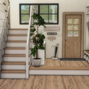 The Summer I Turned Pretty House Bloxburg, Bloxburg Aesthetic Houses Layout, Beans Builds Sims 4, Aesthetic Roblox Bloxburg Houses, Sims Four House Ideas, Sims4 Cc Building, Ts4 Farmhouse Cc, Sims Farmhouse Interior, Sims 4 Modern Farmhouse Interior