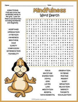 Meditation and Mindfulness Activity - Mindfulness Word Search Fun Elementary Word Search, Mindfulness Kids Activities, Meditation Activities, Mindfulness Worksheets, Mindful Activities For Kids, Word Puzzles For Kids, Cute Word, Mindfulness Activity, Puzzle Worksheet