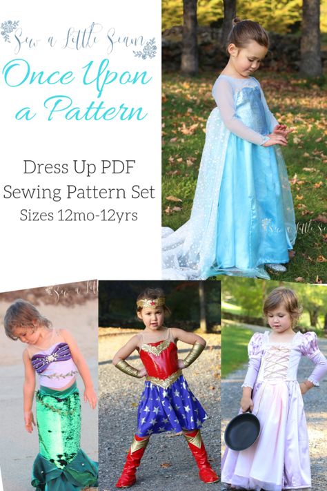 Once Upon a Pattern - Sew a Little Seam Free Princess Dress Patterns For Kids, Dress Up Patterns For Kids, Childs Dress Pattern Free Sewing, Princess Dress Sewing Patterns, Kids Dress Up Costumes, Princess Dress Patterns, Costume Sewing, Halloween Sewing, Princess Diy