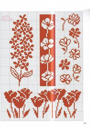 Stranded color work chart ; non-traditional Fair Isle - I like the top right pattern for a pair of socks! Fair Isle Chart, Flower Chart, Fair Isle Knitting Patterns, Fair Isles, Colorwork Knitting, Tapestry Crochet Patterns, Pola Kristik, Pola Sulam, Cross Stitch Borders