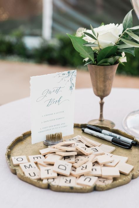 Vintage Wedding Ideas: Unique and Playful Scrabble Guest Book Scrabble Wedding, Creative Wedding Guest Books, Wedding Ideas Unique, Wedding Guest Book Ideas, Vintage Wedding Ideas, Guest Book Ideas, Wedding Guest Book Unique, Unique Guest Book, Coastal California