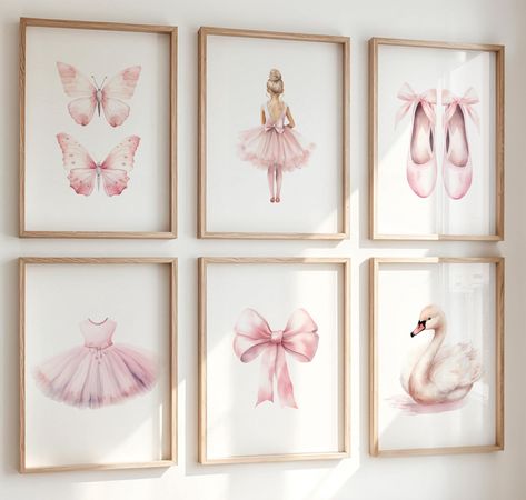 Set of 6 Ballerina Nursery Wall art, Girl Nursery Print, Pink Ballet Nursery Prints, Baby Girl Gift, Nursery Wall Decor, Butterflies Swan Tutu Bow, DIGITAL DOWNLOAD, This listing is for an INSTANT DOWNLOAD Add a personal touch to your little one's nursery or bedroom decor with this beautiful set of 5 custom wall art prints. Perfect for brightening up any space! ❤ Included Files  You will receive 5 high-resolution JPG image files (300 dpi) for each illustration, covering various size ratios.  - 2:3 Ratio File. Comes as: 20x30 and can be resized to:    Inches: 4x6, 6x9, 8x12, 10x15, 12x18, 16x24, 20x30    Centimeters: 10x15, 20x30, 30x45, 40x60 - 3:4 Ratio File. Comes as: 18x24 and can be resized to:    Inches: 6x8, 9x12, 12x16, 15x20, 18x24    Centimeters: 15x20, 30x40, 45x60 - 4:5 Ratio Fi Ballet Nursery, Ballerina Nursery, Microsoft Paint, Wall Art Girl, Nursery Wall Art Girl, Custom Wall Art, Print Pink, Online Printing Services, Nursery Wall Decor