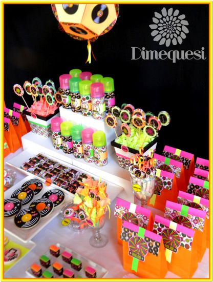 Birthday Party Ideas for Kids, Teens, Adults, Milestones, Download FREE Printable Birthday Games, Party Food Ideas, over 50 Party Themes to explore Neon Dessert Table, 80s Dessert Table, Disco Food, Neon Disco, 80s Birthday Parties, Disco Birthday, Neon Birthday Party, Birthday Party Ideas For Kids, Disco Birthday Party