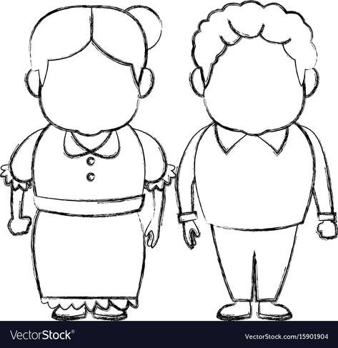 Grandma And Grandpa Drawing, Grandma Drawing Easy, Grandma Drawing Character Design, Grandma Sketch, Grandpa Illustration, Grandma Drawing, Grandma Clothes, Outline Images, Children Sketch