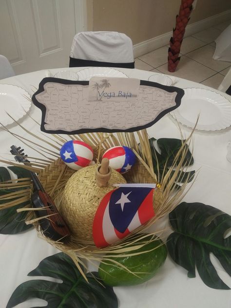 Puerto Rican theme centerpiece Puerto Rican Themed Centerpieces, Puerto Rico Theme Centerpieces, Puerto Rico Centerpieces, Puerto Rican Centerpieces, Puerto Rico Party Decorations, Puerto Rico Themed Birthday Party, Puerto Rican Theme Party Ideas, Puerto Rican Birthday Party Theme, Puerto Rican Party Theme