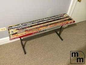 Picture of Hockey Stick Bench Hockey Stick Furniture, Hockey Stick Crafts, Hockey Diy, Stick Furniture, Hockey Crafts, Hockey Family, Stick Projects, Hockey Bedroom, Hockey Decor