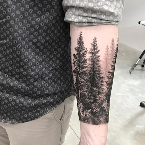 Tattoo Trees, Forest Tattoo Sleeve, Natur Tattoo Arm, Tree Sleeve Tattoo, Pine Tattoo, Tree Tattoo Men, Forest Tattoo, Nature Tattoo Sleeve, Pine Tree Tattoo