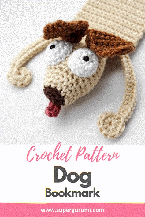 Bookmark Crochet Tutorial, Bookmark Crochet Pattern, Diy Crochet Animals, Crochet Bookmarks Free Patterns, Easy Crochet Bookmarks, Bookmark Easy, Bookmark Diy, Bookmark Crochet, Amigurumi Dog