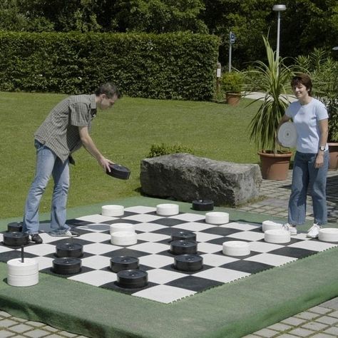 Large Game Board by Kettler Outdoor Checkers, Giant Checkers, Large Backyard Landscaping, Backyard Trampoline, Giant Games, Large Backyard, Yard Games, Backyard Play, Lawn Games