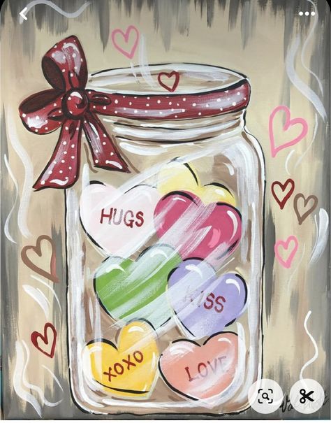 Valentine Painted Canvas Ideas, Valentine Paint And Sip, Paint And Sip Valentines Day, Simple Valentines Painting Ideas, Valentine Paintings Easy, February Painting Ideas Canvases, Valentines Day Paintings On Canvas, January Paint And Sip Ideas, Valentines Paint And Sip Ideas