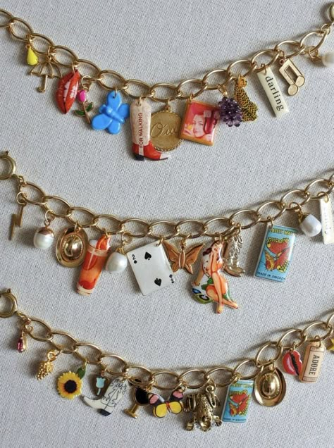 Affordable Fun Charm Jewelry, Homemade Charm Necklace, Making Charm Necklaces, Handmade Gold Charm Necklaces With Fun Style, Diy Charm Necklace Ideas, Fun Multicolor Charm Jewelry, Diy Charm Necklace, Homemade Charms, Charm Necklace Aesthetic