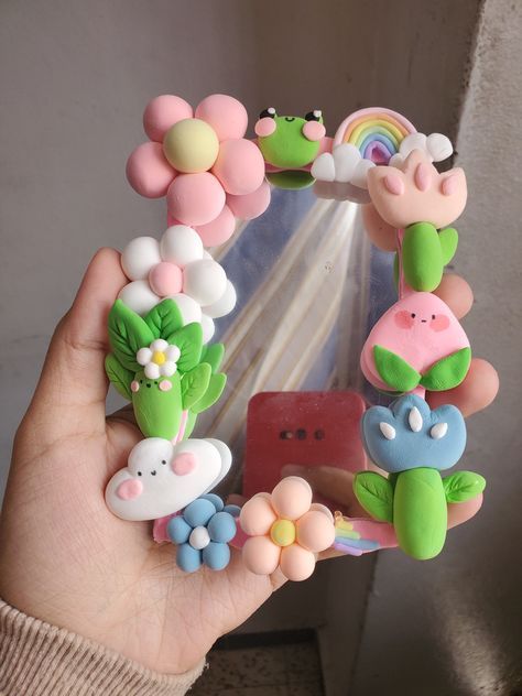 Mirror Clay Art, Clay Mirror Art, Clay Mirror Frame, Super Clay, Clay Mirror, Decorated Mirror, Painted Mirror Art, Bridal Jewelry Sets Brides, Polymer Clay Flower Jewelry