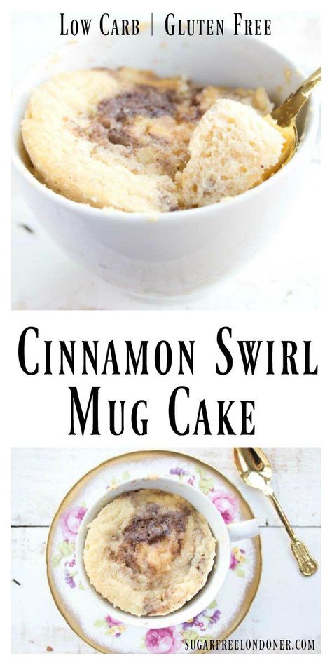 You'll love this sugar free, guilt-free treat! This moist coconut flour mug cake has a delicious cinnamon swirl and is ready in minutes. The recipe is low carb, keto and gluten free. via @sugarfreelondon Coconut Flour Mug Cake, Keto And Gluten Free, Low Carb Mug Cakes, Dessert Mousse, Dairy Desserts, Keto Mug Cake, Healthier Desserts, Keto Friendly Desserts, Lchf Recipes