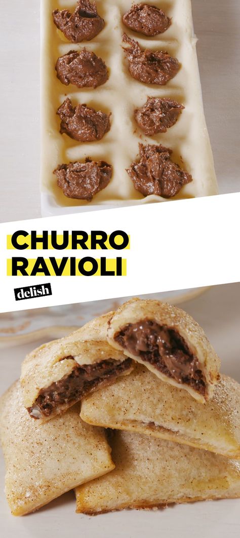 These Churro Ravioli Are Every Nutella Lover's DreamDelish Dessert Ravioli Recipe, Ice Cube Tray Recipes, Desert Bar, Nutella Lover, Ravioli Recipe, Ice Trays, Recipe Dessert, Cake Cookie, Nutella Recipes