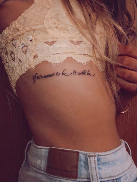 Text Tattoo Side Rib Women, Female Rib Tattoos Side Tat, Side Rib Quote Tattoo, Tattoo Down Side Of Body Ribs Words, Rib Tats For Women, Quote On Ribs Tattoo, Ribs Quote Tattoo, Unique Rib Tattoo, Side Tattoos Women Ribs Meaningful