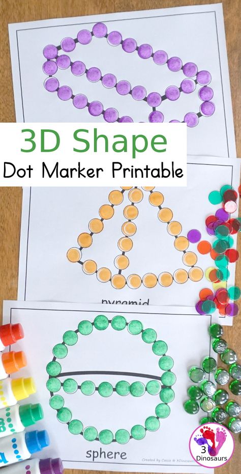 3D Shape Dot Marker Pages | 3 Dinosaurs 3 D Shapes Kindergarten Free Printable, Preschool 3d Shapes, 3d Shapes For Preschool, 3d Shapes Preschool Activities, Preschool 3d Shape Activities, 3d Shapes For Kindergarten, 3d Shapes Kindergarten Activities, 3d Shape Activities Eyfs, 3d Shape Art