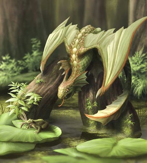 Dragon sees toad with Dragonfly... !!!!! Dragon Hatchling, Fairy Dragon, Beautiful Dragon, Dragon Pictures, Green Dragon, Dragon Artwork, Cute Dragons, Mythical Creatures Art, Mythological Creatures