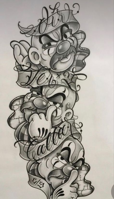 Cartoon Lettering, Cholo Tattoo, Chicanas Tattoo, Chicano Tattoos Sleeve, Gangsta Tattoos, Clown Tattoo, Prison Art, Chicano Style Tattoo, Chicano Tattoos