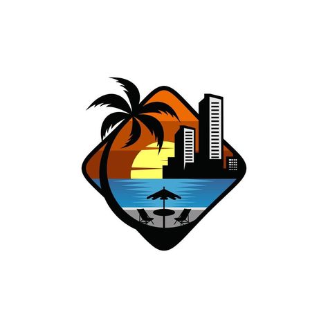 Beach Logo Design, City Logos Design, Beach Logo, Sunset Hills, City Logo, Beach City, Travel Logo, Vector Logo, Premium Vector