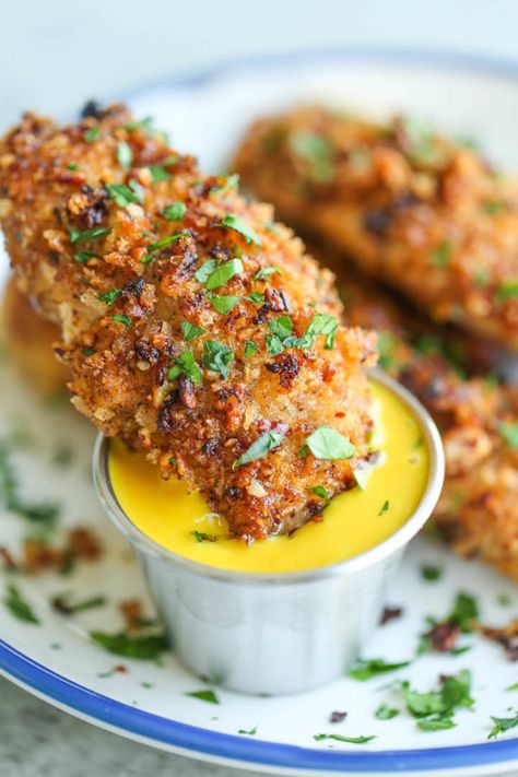 Honey Mustard Chicken Fingers Healthy Chicken Fingers, Pecan Crusted Chicken, Crusted Chicken Tenders, Pecan Chicken, Chicken Tender, Tasty Chicken, Honey Mustard Chicken, Mustard Chicken, Chicken Tender Recipes