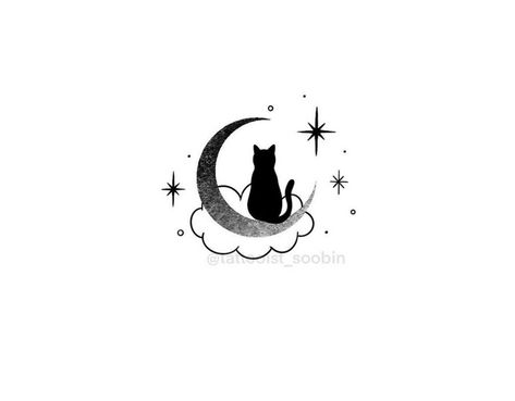 Moon With Cat Tattoo, Sun Cat Tattoo, Cat Moon Tattoo, Cat With Moon, Funny Tattoo, Cat Tat, Funny Tattoos, Small Cat, Piercing Tattoo